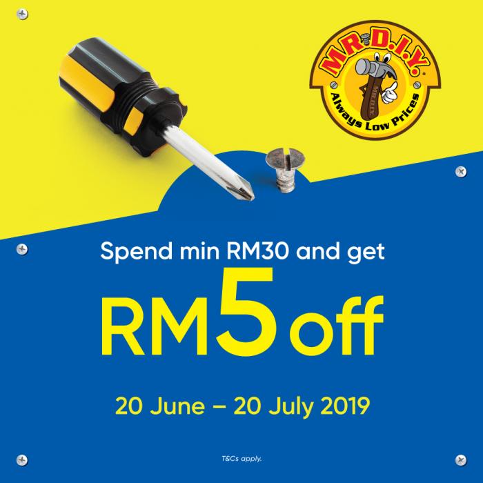 MR DIY Get RM5 OFF with Touch n Go eWallet (20 June 2019 - 20 July 2019)
