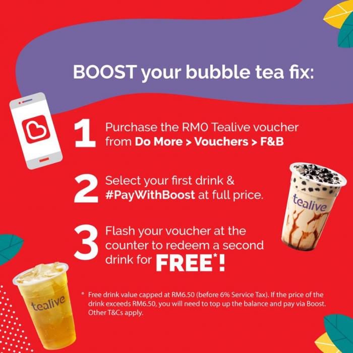 Tealive Buy 1 FREE 1 Promotion Pay with Boost (15 July 2019 - 24 July 2019)