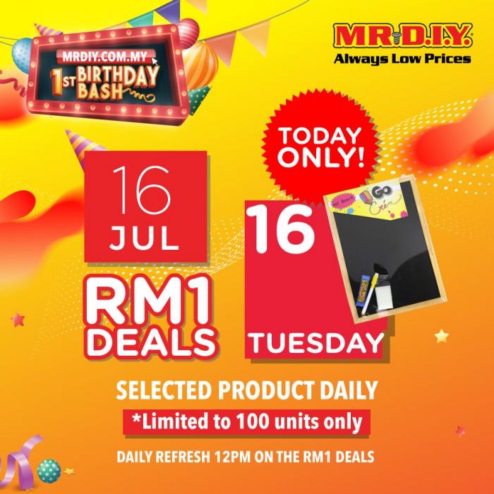 MR DIY Online 1st Birhday Promotion RM1 Deal (16 July 2019)