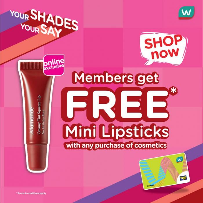 Watsons Online Members Promotion FREE Mini Lipsticks (valid until 31 July 2019)