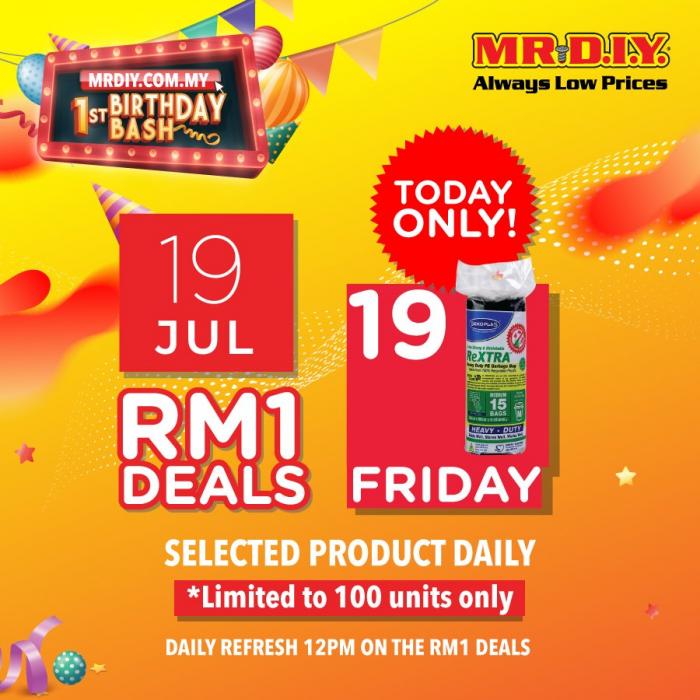 MR DIY Online 1st Birhday Promotion SEKOPLAS ReXTRA HDPE Garbage Bags for RM1 (19 July 2019)