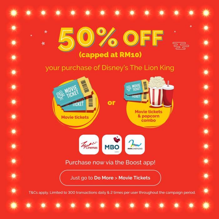 Boost Promotion The Lion King Movie Tickets 50% OFF (20 July 2019 - 21 July 2019)