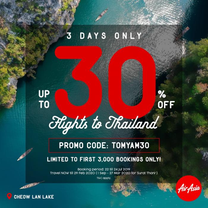 AirAsia Flight to Thailand Promo Code Up To 30% OFF (22 July 2019 - 24 July 2019)