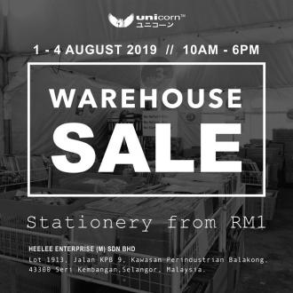 Unicorn Stationery Warehouse Sale from RM1 (1 August 2019 - 4 August 2019)