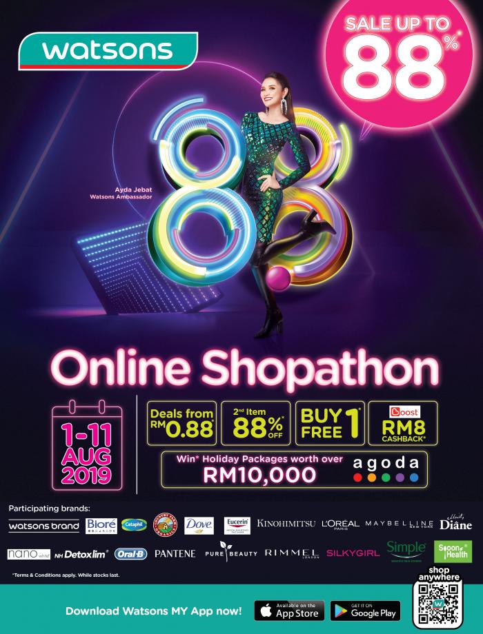 Watsons 8.8 Online Shopathon Promotion Sale Up To 88% (1 August 2019 - 11 August 2019)