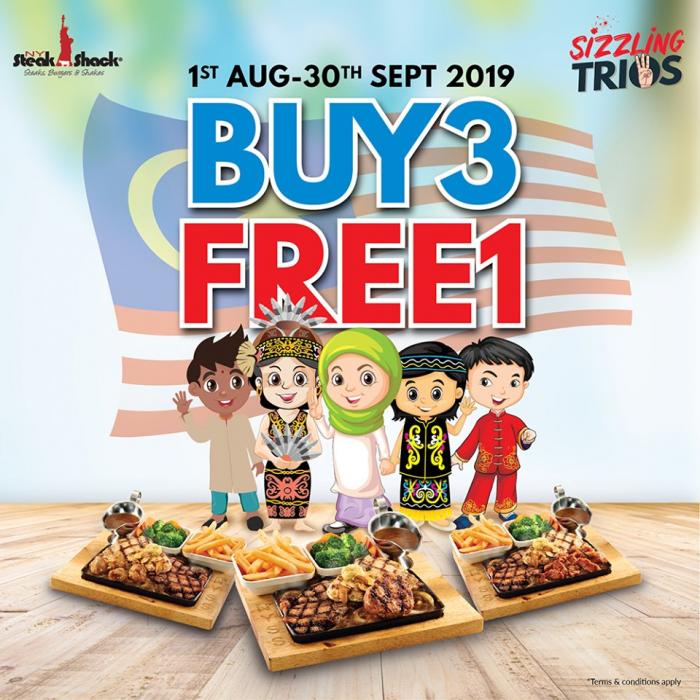 NY Steak Shack Merdeka Promotion Buy 3 FREE 1 (1 August 2019 - 30 September 2019)