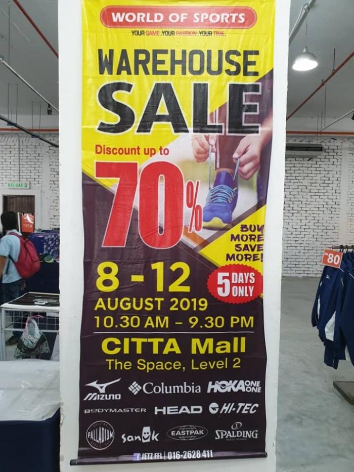 World Of Sports Warehouse Sale Discount Up To 70% at Citta Mall (8 August 2019 - 12 August 2019)