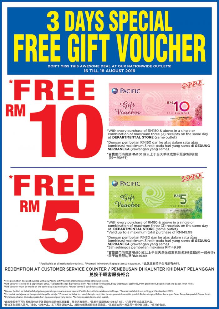 The Store and Pacific Hypermarket Weekend Promotion FREE Gift Voucher (16 August 2019 - 18 August 2019)
