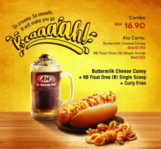 A&W Buttermilk Cheese Coney & RB Float Oreo Combo at RM16.90 (until 27 September 2019)