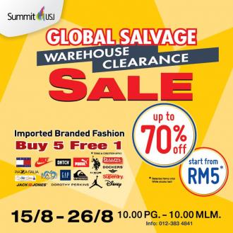Global Salvage Warehouse Clearance Sale up to 70% off at Summit USJ (15 August 2019 - 26 August 2019)