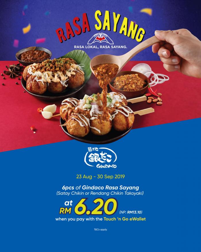 Gindaco Rasa Sayang for RM6.20 With Touch 'n Go eWallet (23 August 2019 - 30 September 2019)