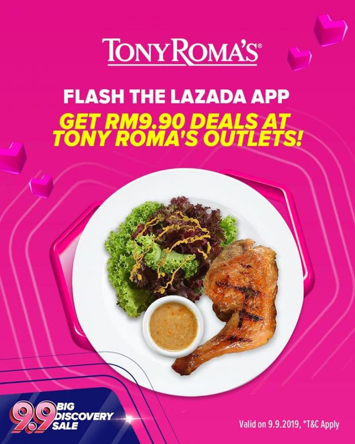 Tony Roma's Promotion only RM9.90 with Lazada App (2 September 2019 - 9 September 2019)