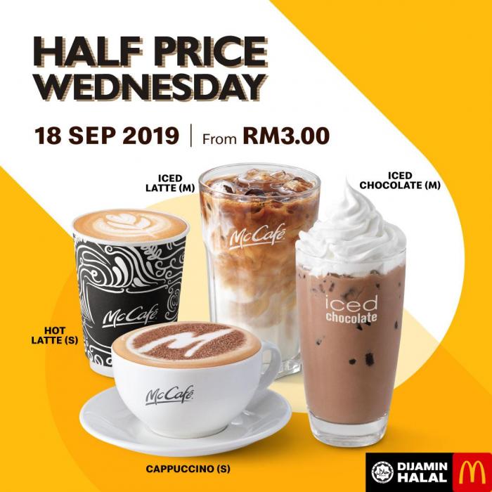 McDonald's McCafe Half Price Wednesday Promotion (18 September 2019)