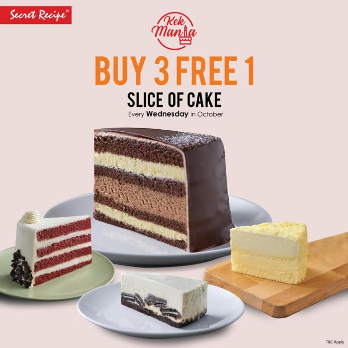 Secret Recipe Buy 3 FREE 1 Slice of Cake Promotion (every Wednesday)