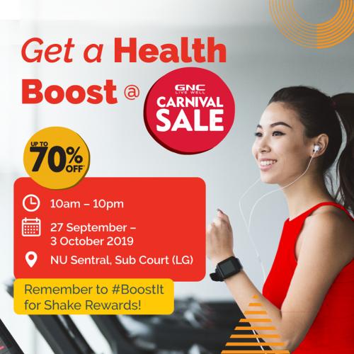 GNC Carnival Sale Save Up To 70% Promotion Pay with Boost (27 September 2019 - 3 October 2019)