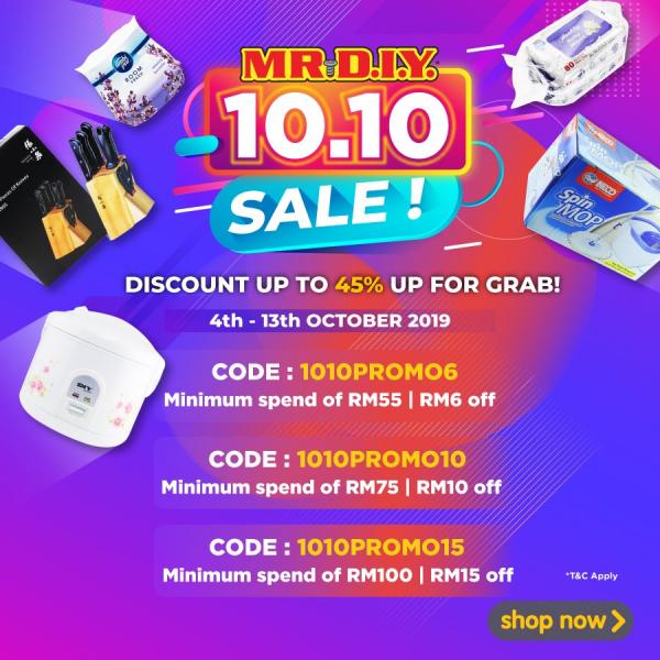 MR DIY Online 10.10 Sale Promotion Discount Up To 45% (4 October 2019 - 13 October 2019)