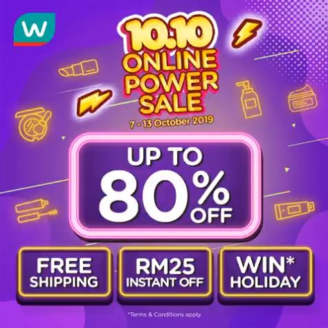 Watsons 10.10 Online Power Sale Promotion Up To 80% OFF (7 October 2019 - 13 October 2019)