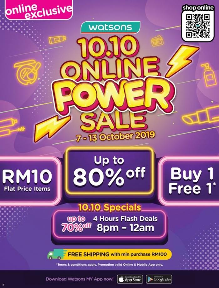Watsons 10.10 Online Power Sale Promotion Up To 80% OFF (7 October 2019 - 13 October 2019)