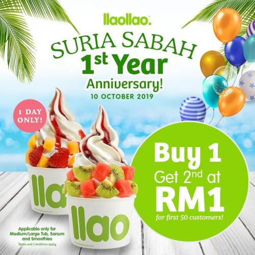llaollao Suria Sabah 1st Year Anniversary Promotion 2nd Item only RM1 (10 October 2019)