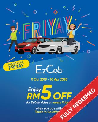 EzCab Friday RM5 OFF Promo Code Promotion with Touch n Go eWallet (11 Oct 2019 - 10 Apr 2020)