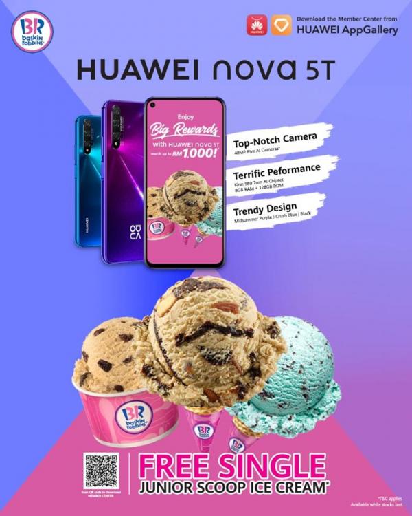 Baskin Robbins FREE Single Junior Scoop Promotion for Huawei Nova 5T Users