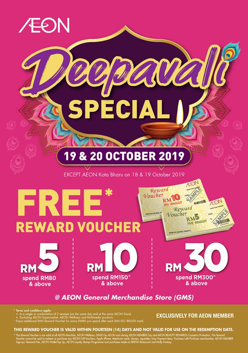 AEON Deepavali Promotion FREE Voucher (19 October 2019 - 20 October 2019)