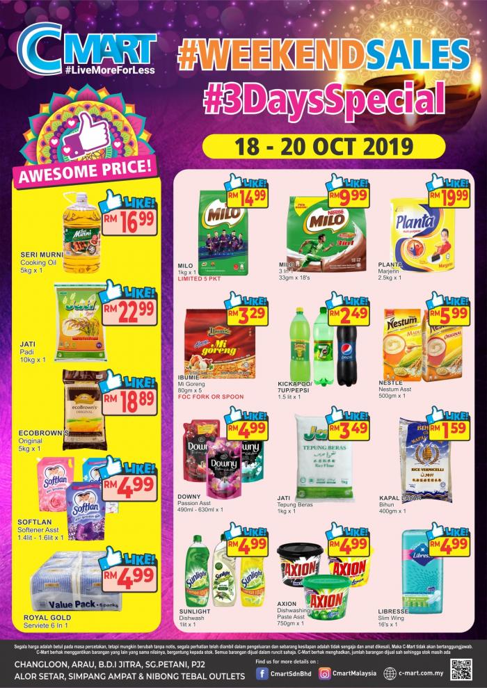 C-MART Deepavali Weekend Promotion (18 October 2019 - 20 October 2019)