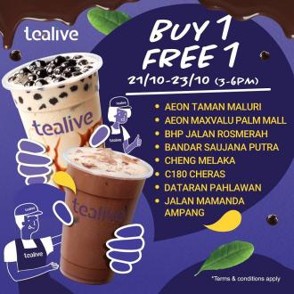Tealive Buy 1 FREE 1 Promotion at 14 Selected Outlets (21 Oct 2019 - 23 Oct 2019)