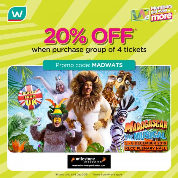 Madagascar The Musical 20% OFF Promotion with Watsons Member Card (1 January 0001 - 8 December 2019)