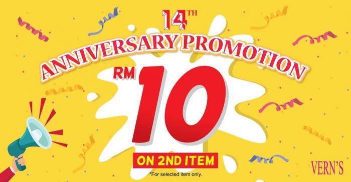 Vern's 14th Anniversary Promotion RM10 on 2nd Item (23 October 2019 onwards)