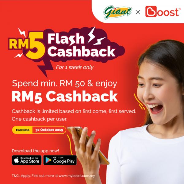 Giant RM5 Cashback Promotion Pay with Boost (23 October 2019 - 30 October 2019)