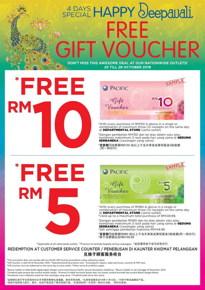 The Store and Pacific Hypermarket Deepavali Promotion FREE Gift Voucher (25 October 2019 - 28 October 2019)
