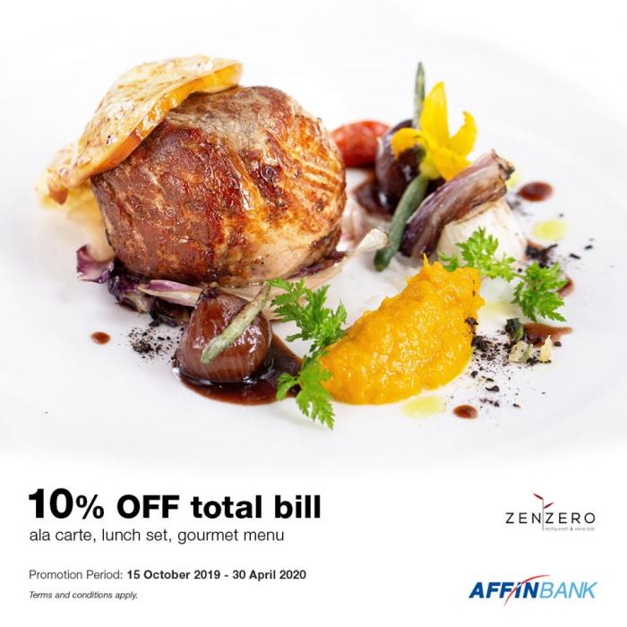 Zenzero Restaurant 10% OFF Promotion With Affin Bank Cards (15 October 2019 - 30 April 2020)