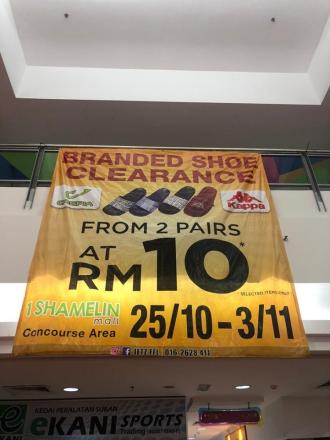 Branded Shoe Clearance Sale from 2 Pairs @ RM10 at 1 Shamelin Mall (25 October 2019 - 3 November 2019)