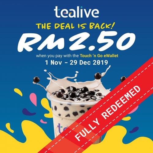 Tealive RM2.50 Promotion With Touch 'n Go eWallet (1 November 2019 - 29 December 2019)