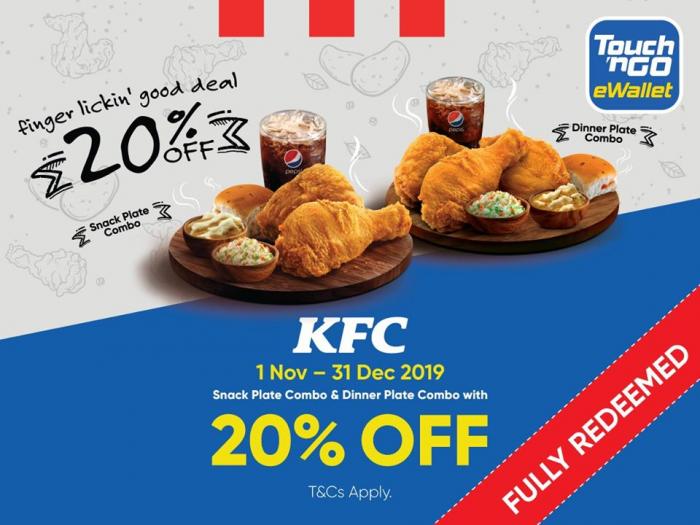 KFC 20% OFF Promotion With Touch 'n Go eWallet (1 November 2019 - 31 December 2019)