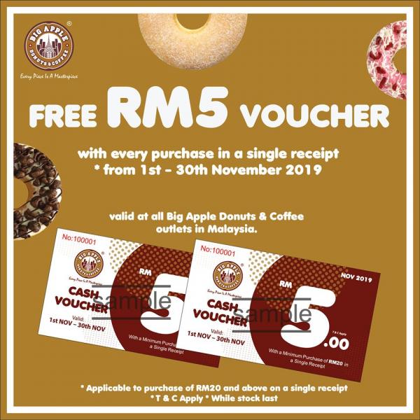 Big Apple FREE RM5 Voucher Promotion (1 November 2019 - 30 November 2019)