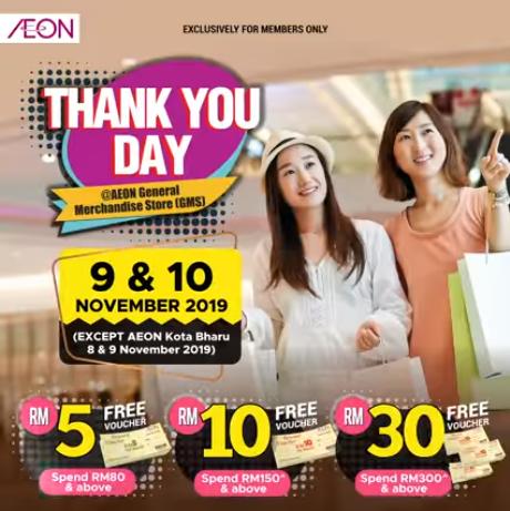AEON Thank You Day Promotion FREE Cash Voucher (9 November 2019 - 10 November 2019)