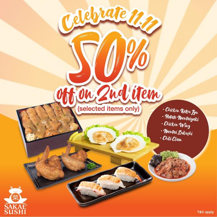 Sakae Sushi 11.11 Sale 50% OFF on 2nd Item Promotion (11 November 2019 - 17 November 2019)