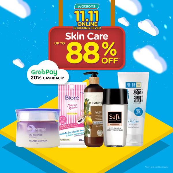Watsons 11.11 Sale Skin Care Discount Up To 88% (valid until 13 November 2019)