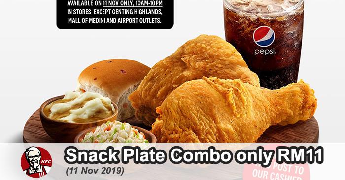 KFC 11.11 Promotion Snack Plate Combo only RM11 (11 Nov 2019)