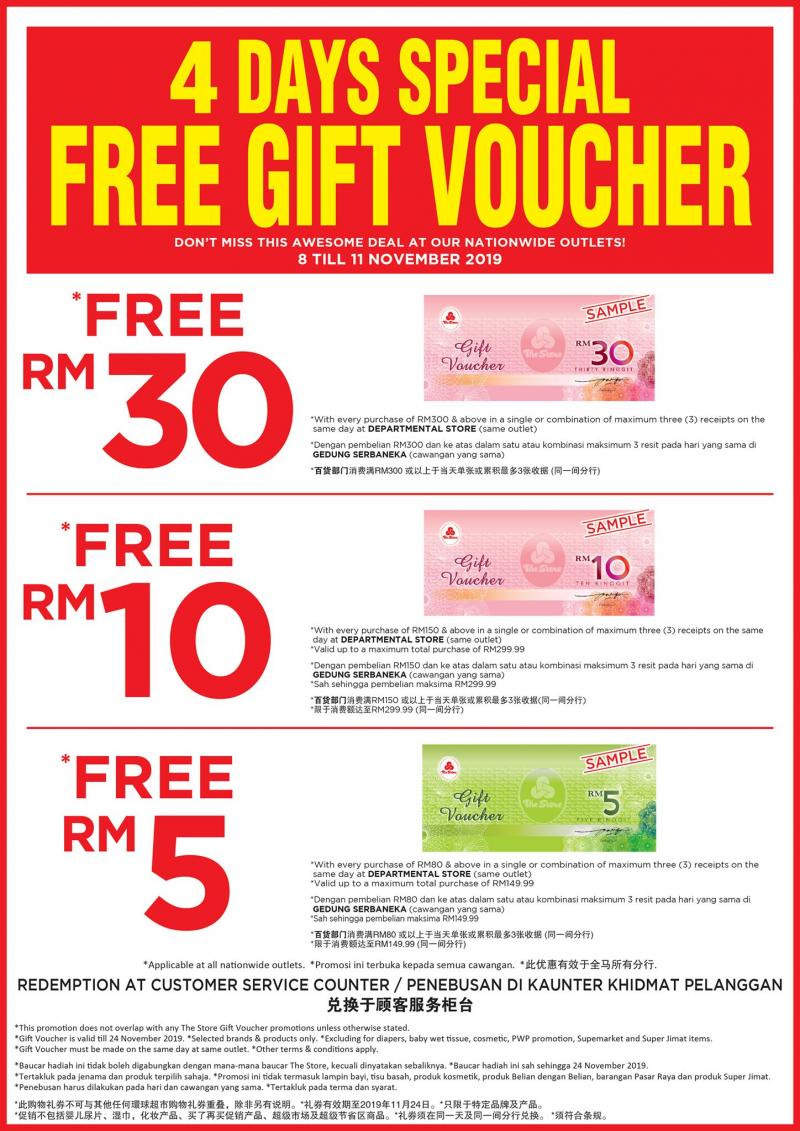 The Store and Pacific Hypermarket Weekend Promotion FREE Gift Voucher (8 November 2019 - 11 November 2019)