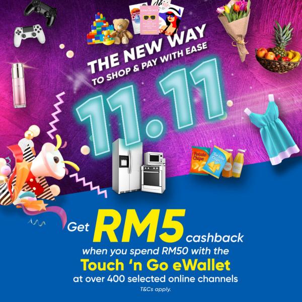 Touch 'n Go eWallet 11.11 Sale RM5 Cashback Promotion (11 November 2019)