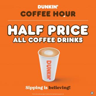 Dunkin Donuts Coffee Hour Promotion All Coffee Drinks Half Price (8 November 2019 - 30 November 2019)