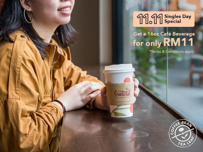 The Coffee Bean & Tea Leaf 11.11 Single Days Special Promotion 16oz Café Beverage for only RM11 (11 November 2019)