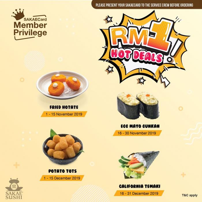 Sakae Sushi Member Privilege RM1 Hot Deals Promotion (1 November 2019 - 31 December 2019)