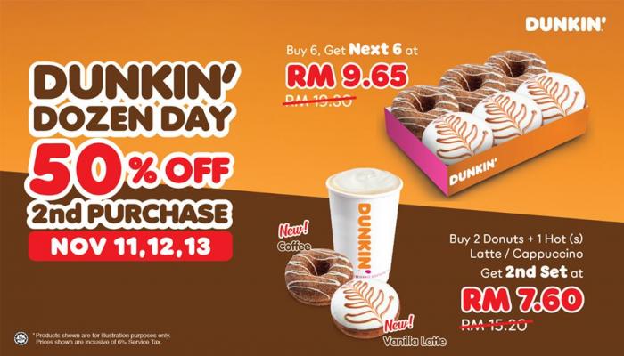 Dunkin Donuts Dozen Day Promotion 50% OFF on 2nd Purchase (11 November 2019)