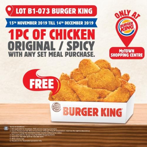 Burger King MyTown Shopping Centre Opening Promotion FREE Burgers & Chicken (15 November 2019 - 14 December 2019)