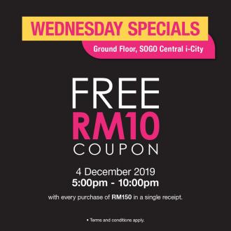 SOGO Central i-City Wednesday FREE RM10 Coupon Promotion (4 Dec 2019)