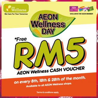 AEON Wellness Day FREE RM5 Cash Voucher Promotion (8th, 18th & 28th of the month)